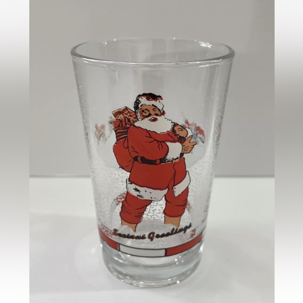 Vintage Firna Drinking Christmas Glass Tumbler Santa Claus, Sleigh & Reindeers